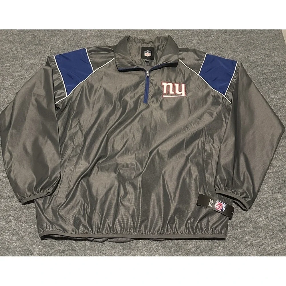 NFL Team Apparel New York Giants Mens 1/4 Zip Grey Coaching Windbreaker Shirt